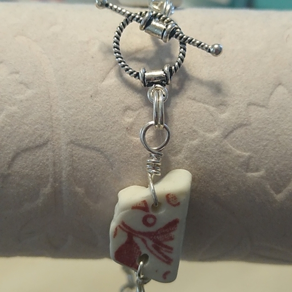 Sterling Silver + Pottery Bracelet w/ Toggle Closure 8" - Picture 5 of 7